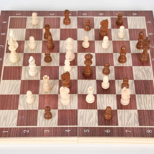 3-i-1 Träschackspel med Dam och Backgammon, Bärbart för Vuxna och Barn