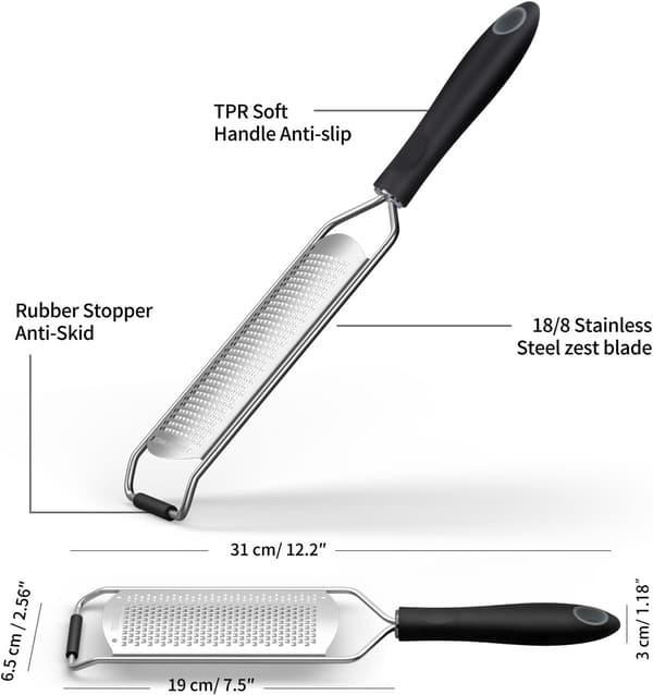 Premium klassisk skarp zester-rivejern i rustfrit stål, til parmesan, ingefær, chokolade, muskatnød og trøfler