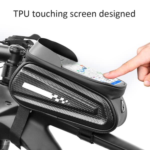Vandtæt cykeltaske med touchskærm, sort PVC, til cykling