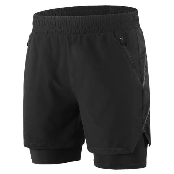 Herre 2-i-1 løbeshorts, hurtigtørrende, åndbare, til cykling, maraton og træning.