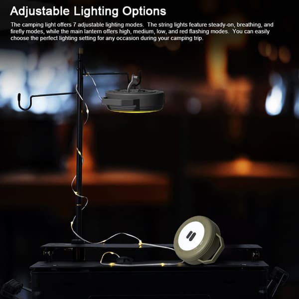 2-i-1 LED Campinglanterne, Bærbar Ledningslys, 7 Moduser, Vanntett for Camping, Hage, Telt