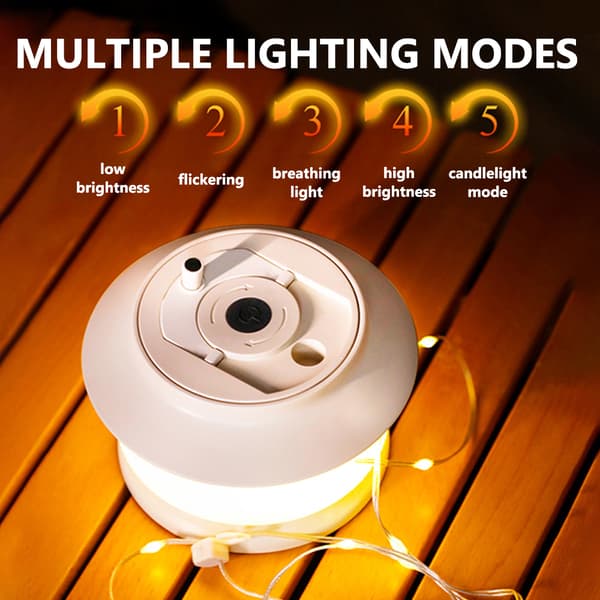 Bærbar 2-i-1 LED-campinglampe, vanntett lysstripe, 5 moduser for telt, hagedekorasjon