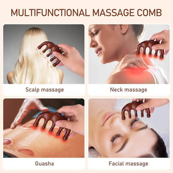 Sandeltræ massagekam, bredtandet hovedbundsstimulator, Gua Sha kropsmassageredskab til mænd og kvinder