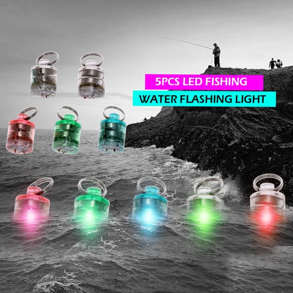 5 STK LED-lys for dypt undervannsfiske, automatisk blinking, agnlys, sluk