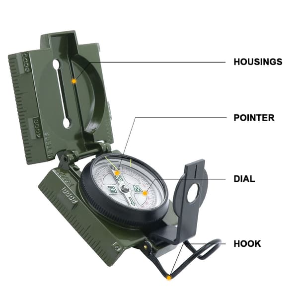 Multifunksjonelt utendørs sammenleggbart kompass for camping og fotturer med LED-lys for navigasjon og overlevelse