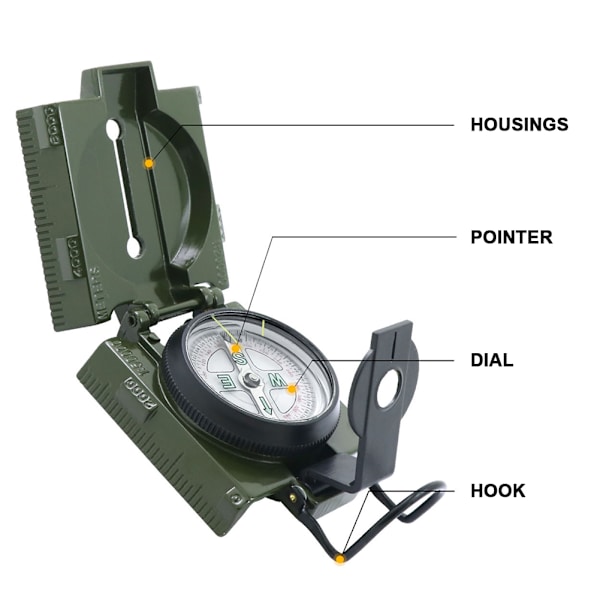 Multifunktionelt udendørs foldekompas til camping og trekking med LED-lys til navigation og overlevelse