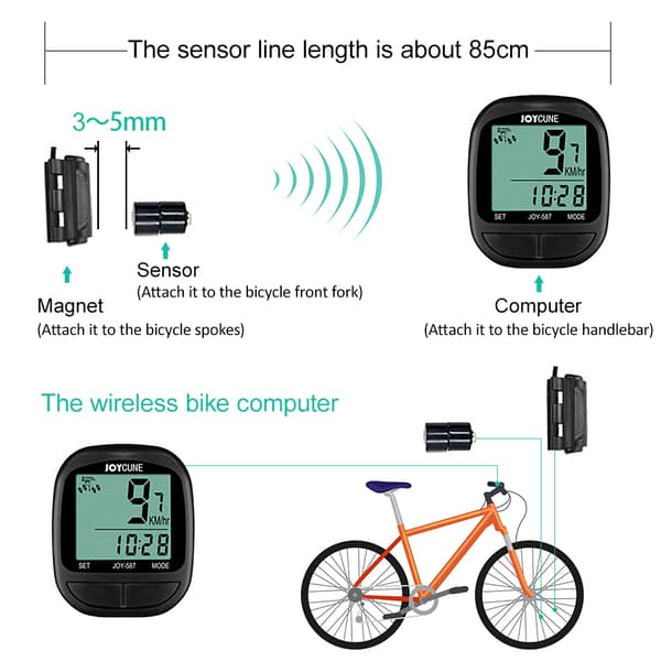 Kablet vandtæt cykelcomputer med speedometer, kilometertæller, stopur og LED-display til udendørs cykling