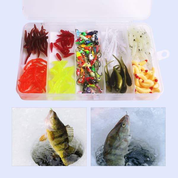 190-delars isfiskedragssats med vassa krokar för gös, crappie och panfish