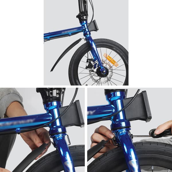 Sett med skjermer foran og bak for sammenleggbare MTB-sykler med refleksstriper.