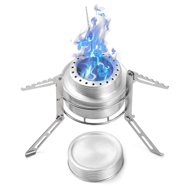 Letvægts 100 ml aluminiumsspritbrænder med foldbart stativ i rustfrit stål til camping og vandreture