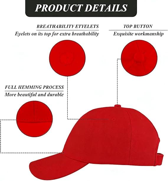 Hestehale Baseball Cap, Åndbar Bomuld, Justerbar, Letvægt, Solbeskyttelse, Rød