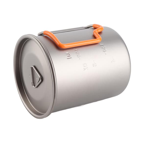 Stabelbar campingkopp med sammenleggbart håndtak 450 ml rent titanmateriale for utendørs reise