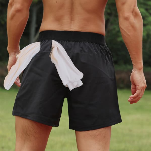 Atletiske shorts til mænd med elastisk linning, lommer og håndklædestrop - Hurtigtørrende og løs pasform