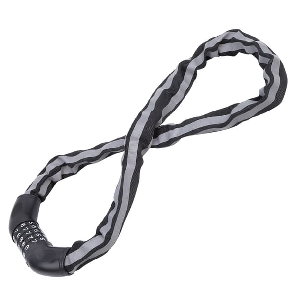 Nøglefri kombinationscykellås med reflekterende kabel, tyverisikring, 5 cifre, sort