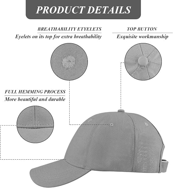Hestehale Baseball Cap, åndbar bomuld, justerbar, letvægt, solbeskyttelse, grå