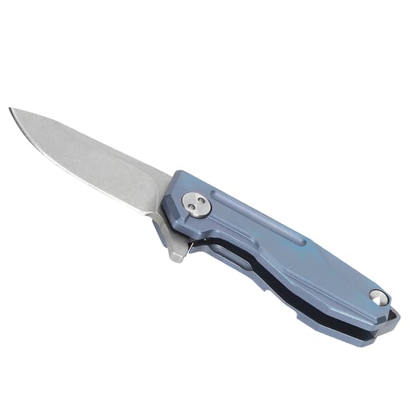 Mini Titanium Foldekniv med D2-klinge, Nøglering og Blå Kæde