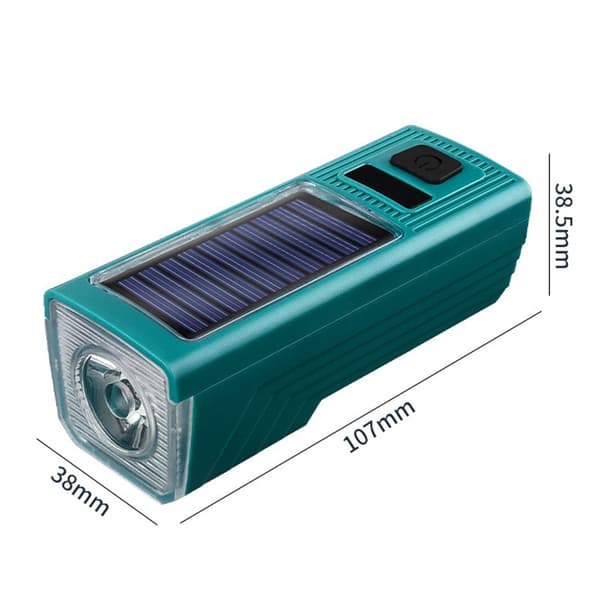 Vanntett Solar LED Sykkellys med Horn, 130dB, 4 Lysmoduser, Power Bank