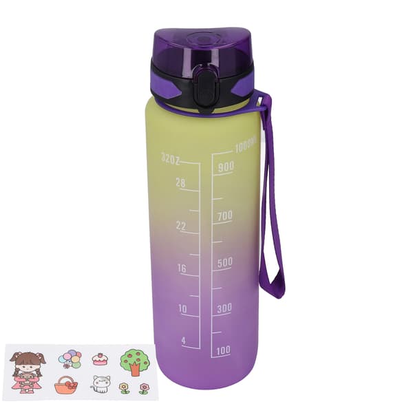1000 ml Gradient Lila Bärbar Sportvattenflaska med Timer och Armband