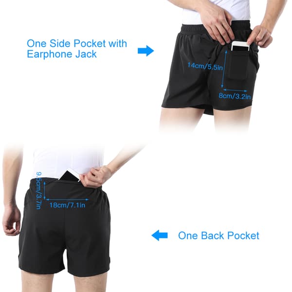 Träningsshorts för män 2-i-1 med fickor, elastisk kompression för gym och löpning