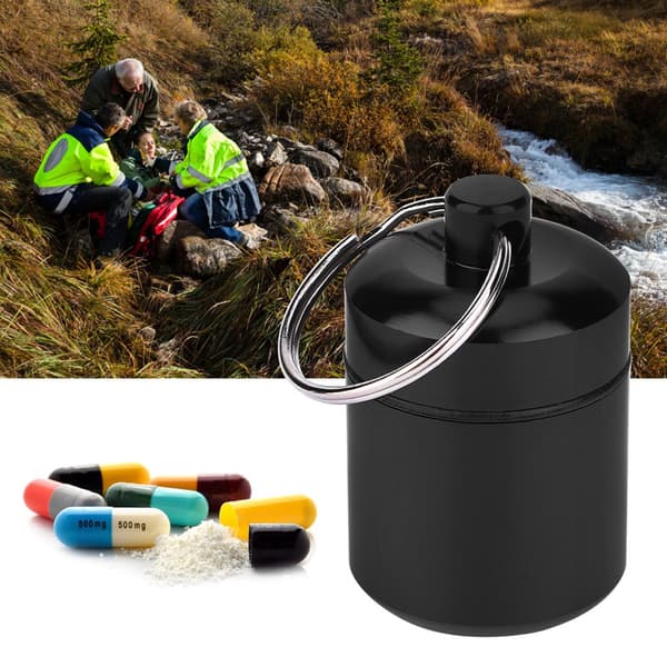 2 st Mini Vattentät Medicinlåda i Aluminiumlegering med Nyckelring för Förvaring