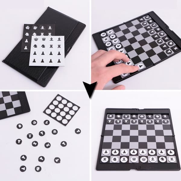 Bärbart magnetiskt schackbräde med magnetiska pjäser, kompakt resespel