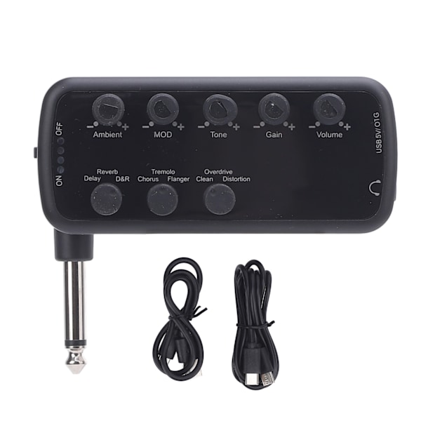 Hörlursförstärkare för elgitarr med Overdrive, Distortion, Delay och Reverb-effekter, USB-uppladdningsbar