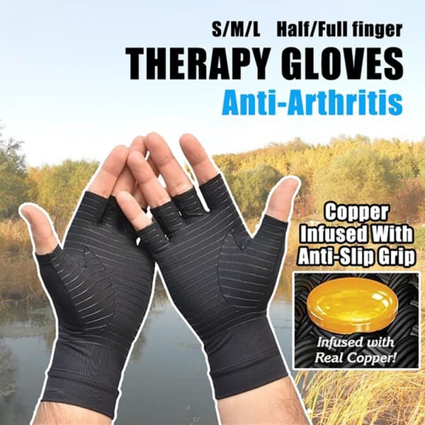 Kopparartrithandskar med fingerlös kompression för sport och smärtlindring, unisex