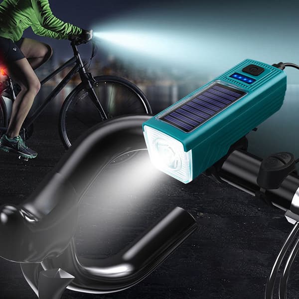 Vanntett Solar LED Sykkellys med Horn, 130dB, 4 Lysmoduser, Power Bank