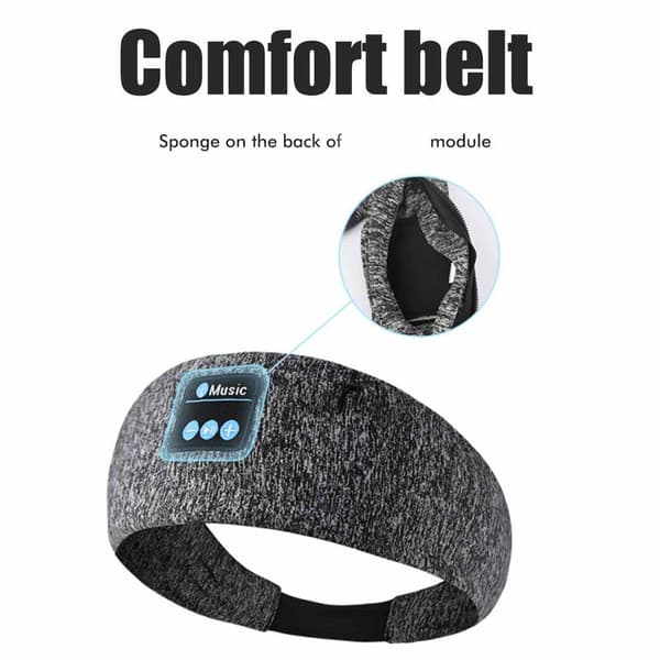 Bluetooth 5.0 hodetelefoner med elastisk pannebånd for sport, løping, yoga og søvn, med mikrofon.