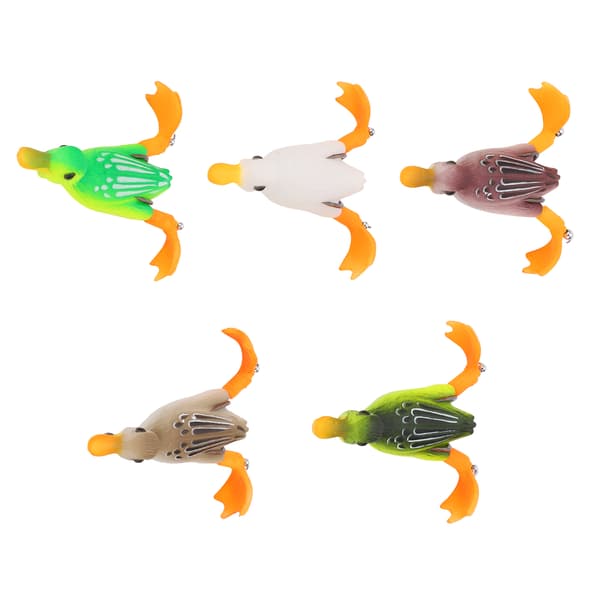 5 st flytande anklockbete med krokar, 3D-gummi basfiskedrag
