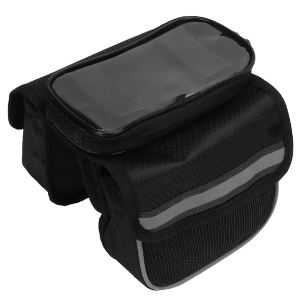 Sort cykelrammetaske, 600D nylon TPU følsom, reflekterende strimler, dobbelt lynlås