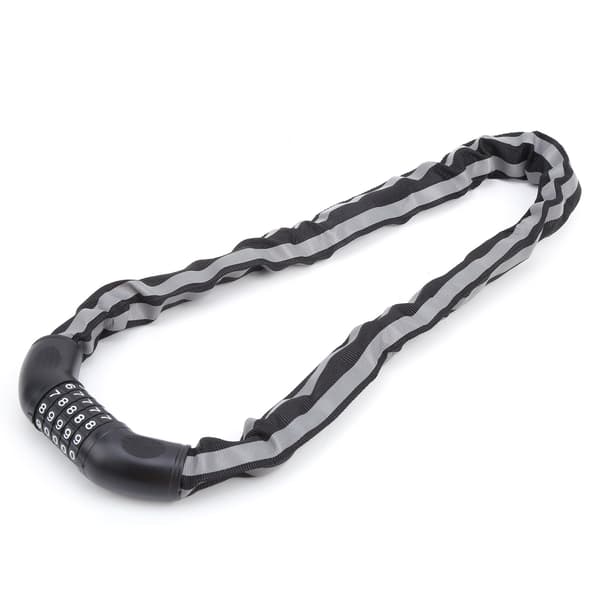 Nøglefri kombinationscykellås med reflekterende kabel, tyverisikring, 5 cifre, sort