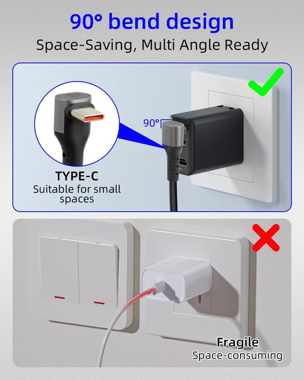 3-i-1 Spiral USB-C-kabel, 66W, 90-graders USB-C til Type-C bærbart bil-multikabel til hurtigopladning, kompatibelt med MacBook