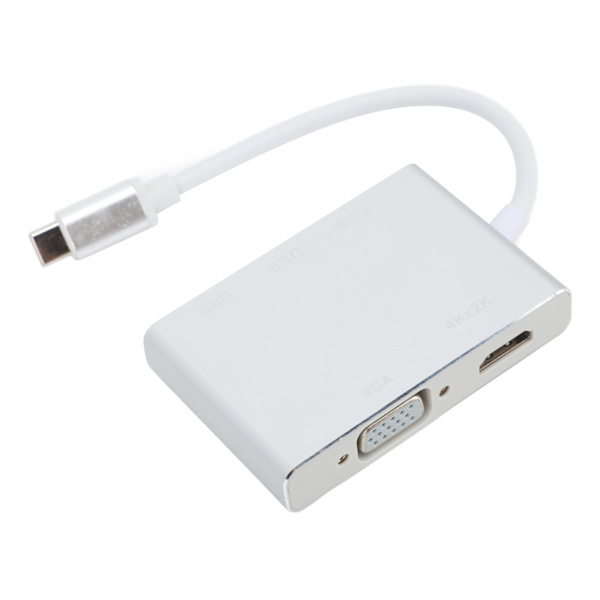 5-i-1 USB-C Hub med USB 3.0, VGA, HD Multimedia Interface til bærbar computer, computer og mobiltelefon - Sølv