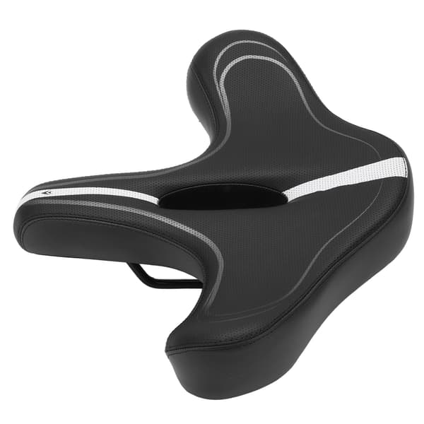 Bredt, åndbart cykelsæde med ventilationshuller og støddæmper til mountain- og landevejscykler.