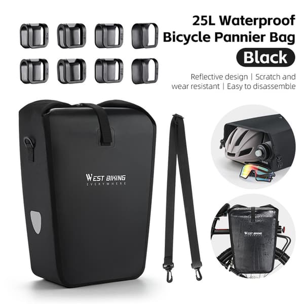 Cykelbagtaske med quick release, stor 25L kapacitet, regntæt og multifunktionel