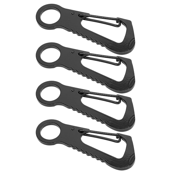 4 stk. multifunktionel D-ring karabinhage i rustfrit stål til klatring, flaskeåbner, nøglering, sort