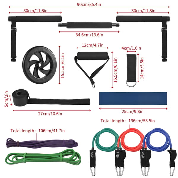 Pilates Stick Kit med 180lbs motstandsbånd, komplett bærbart kroppsarbeidsutstyr