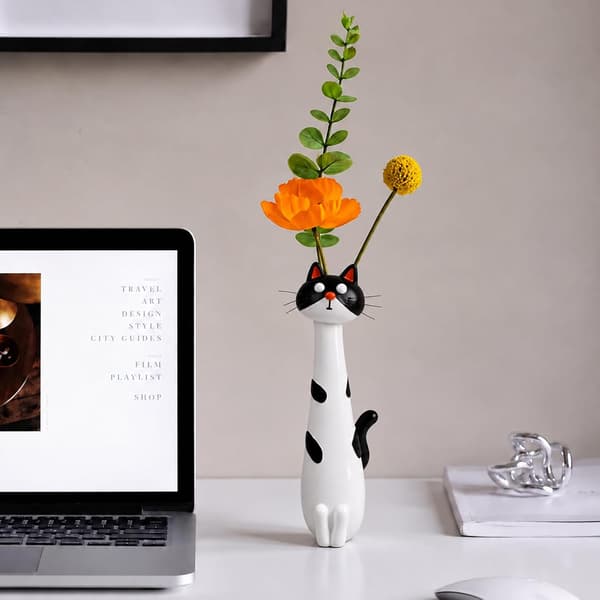 Håndlavet katteformet blomstervase, til blomster, pejs, bryllup, soveværelse, spisebordsdekoration, hvid