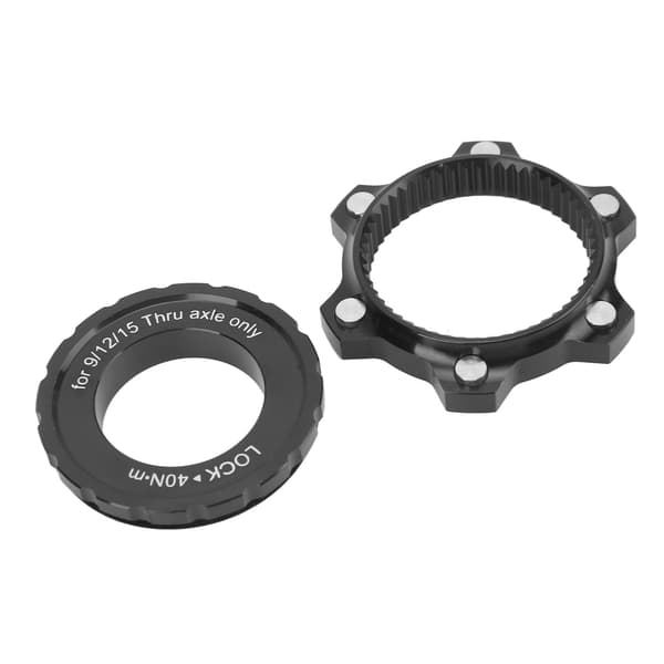 Center Lock Navadapter til 6-hullers skivebremser i aluminiumslegering med sort låsehætte