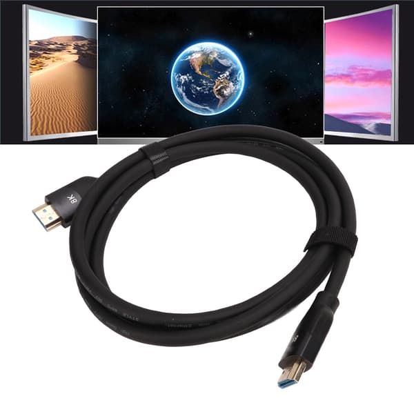 Svart HDMI 2.1-kabel, 1,5 m, stöder 8K 4K snabb överföring, hållbar för TV, bildskärm, konsol, PC
