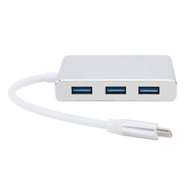 5-i-1 USB-C Hub med USB 3.0, VGA, HD Multimedia Interface til bærbar computer, computer og mobiltelefon - Sølv