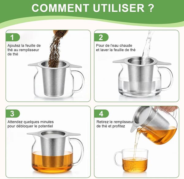 2-delars tesilset, 304 rostfritt stål te-infuser, tesil med lock för löste, diskmaskinssäker