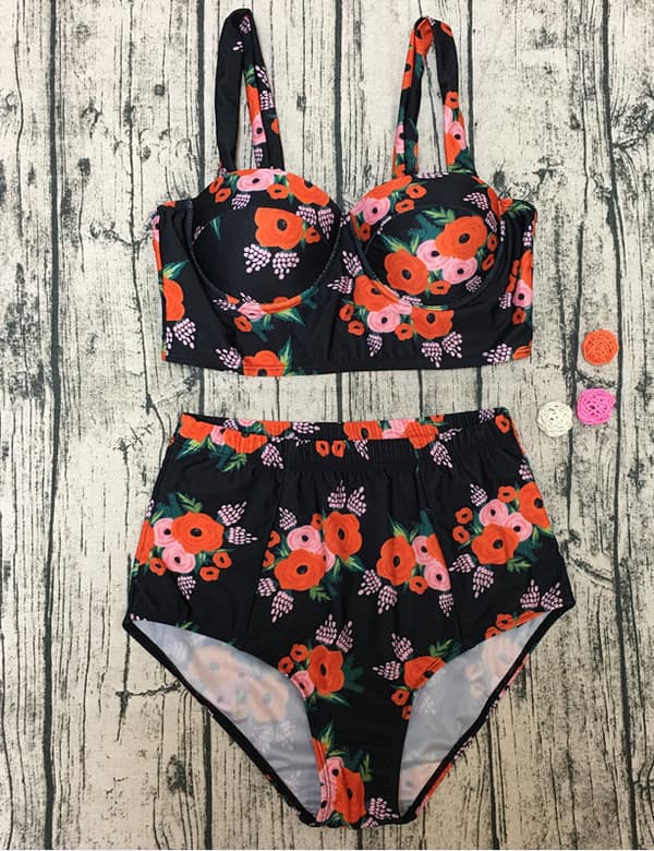 Lätt och slitstark tryckt högmidjad delad bikini för utomhusaktiviteter.