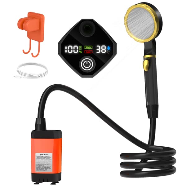 Bærbar brusepumpe til camping med smart digitalt display, udendørs brusesæt til camping, autocamper og have.