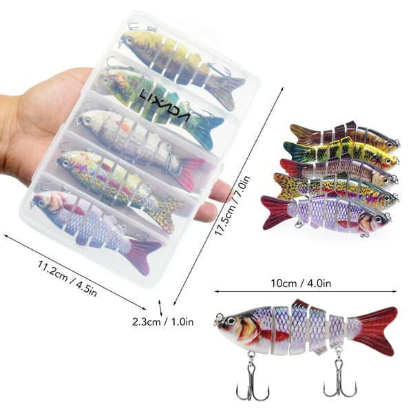 Lixada 5 fiskedrag 4 tum 6 segment diskantkrok med fiskelåda