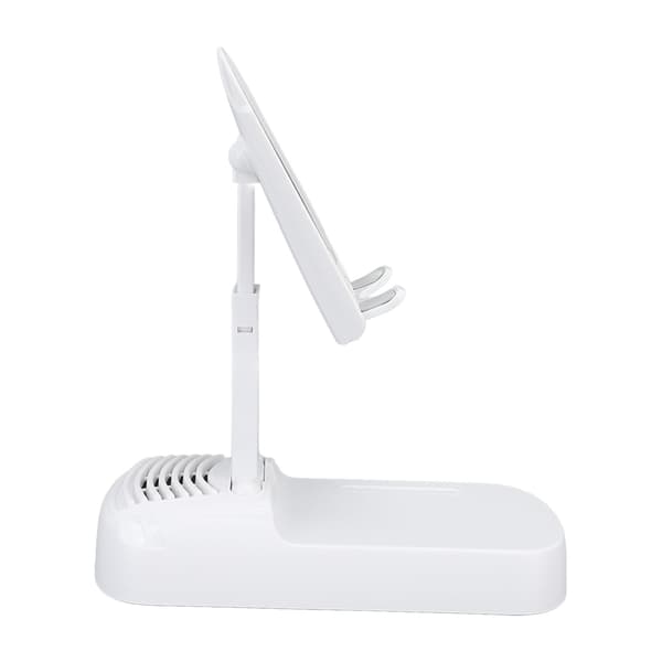 Matkapuhelinpidike Bluetooth-kaiuttimella, pöytäkotelo 1800 mAh akulla, valkoinen.