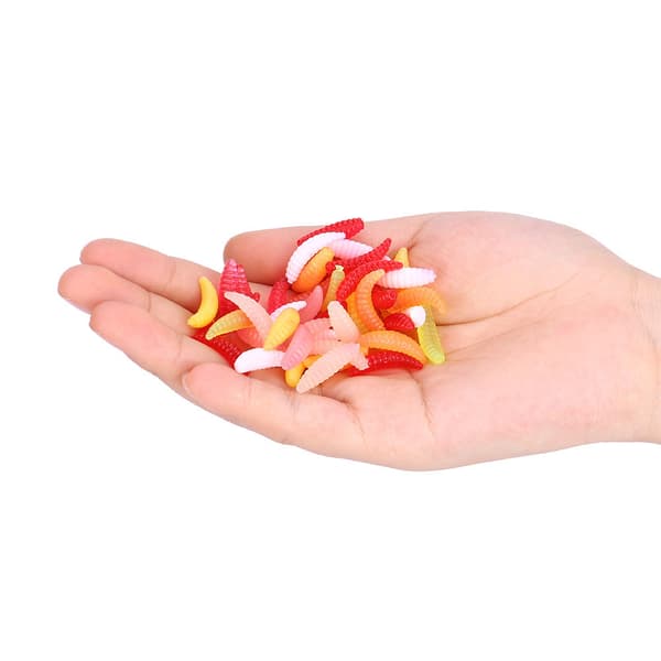 Miniature ormeformede gummi fiskelokkesæt, 100 stk, bløde fiskelokker