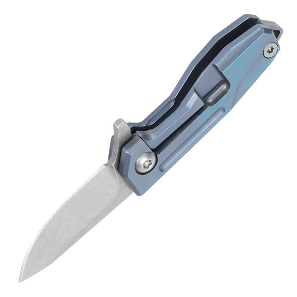 Mini Titanium Foldekniv med D2-klinge, Nøglering og Blå Kæde
