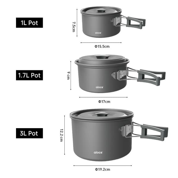 Campinggryde i aluminiumslegering med foldbart håndtag til camping, picnic og vandreture